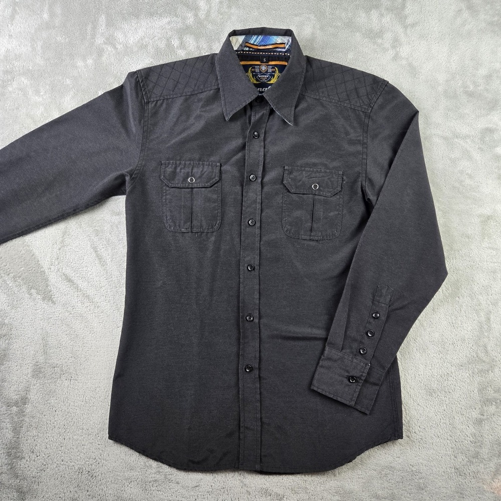 Bonafide Shirt Mens Small Black Long Sleeve Tough Quilted Shoulder Union Made